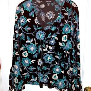 Karen Kane Floral Embroidered Velvet Blouse size L